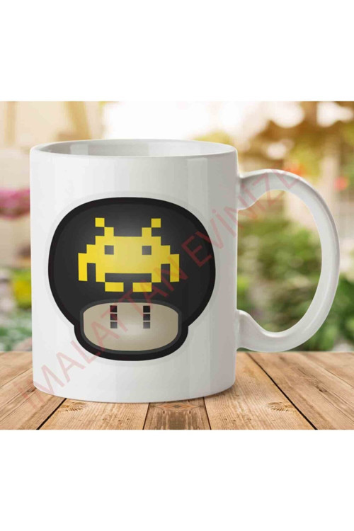 Art hedi̇ye Super Mario Mushroom Space Invader Iki Tarafı Baskılı Kupa Bardak