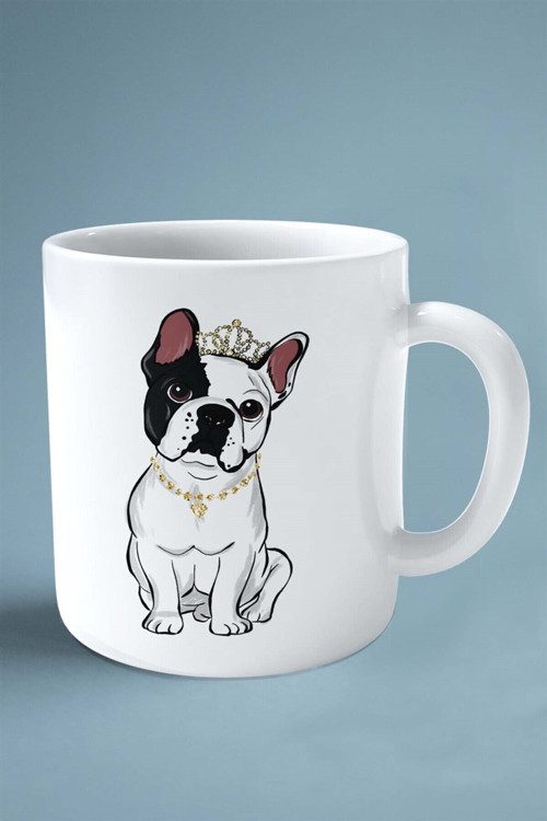 Art hedi̇ye French Bulldog Köpek Isimli Kişiye Özel Baskılı Kupa Bardak Kral Taç