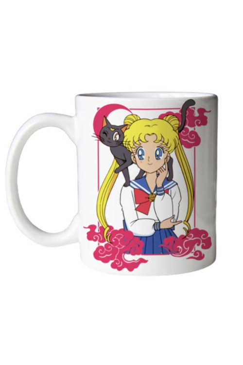 Art hedi̇ye Anime Sailor Moon And Cat Iki Tarafı Baskılı Kupa Bardak