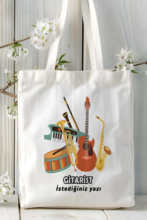 Art hedi̇ye gitarist Baskılı bez omuz çantası kişiye özel model 15
