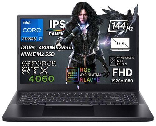 Nitro V 15 ANV15-51 Intel Core i7 13620H 16GB 1TB SSD RTX4060 Windows 11 Pro 15.6" Bilgisayar