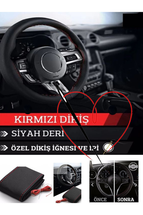 Renault 12 Sw Uyumlu Araç,Araba,Oto Direksiyon Kılıfı Kırmızı Dikiş