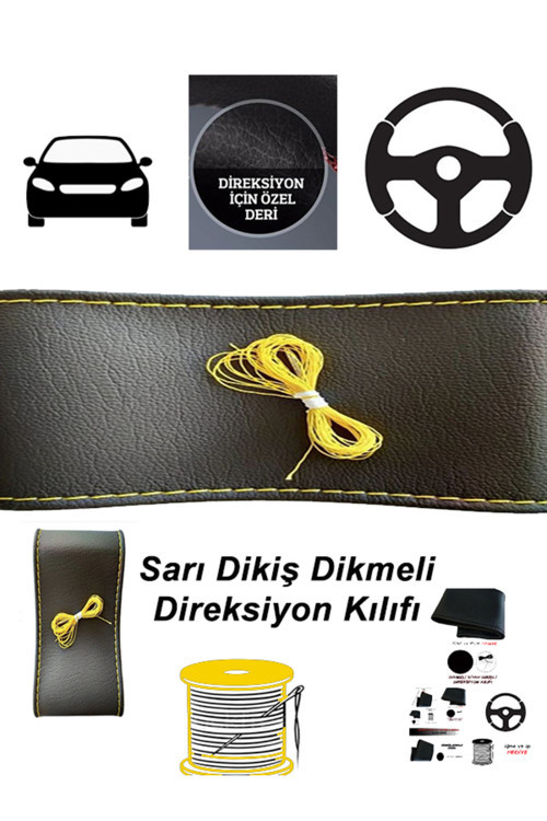Mazda Cx9 Uyumlu Araç,Oto Direksiyon Kılıfı Sarı Dikiş