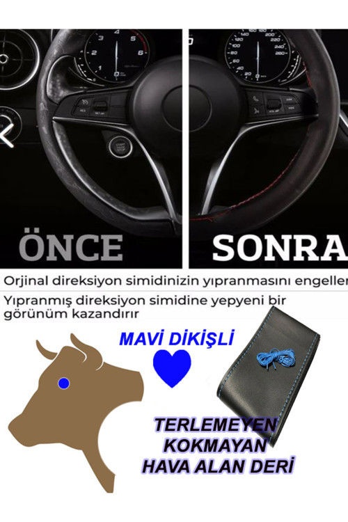 Mercedes B/ Uyumlu Oto,Araç Direksiyon Kılıfı Mavi Dikiş