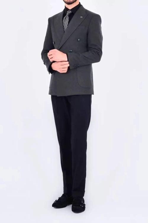 Modern Slim Fit Dar Kesim Kruvaze Erkek Viskon Ceket-KAV5251W
