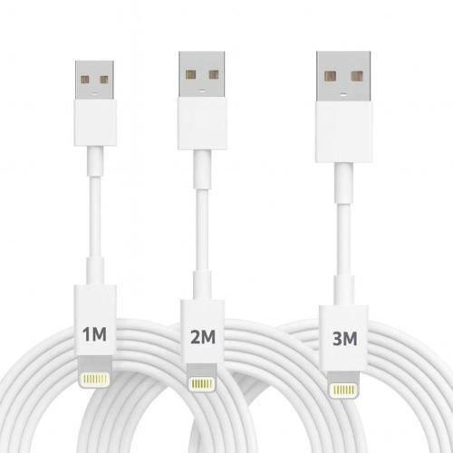 3 Paket 3A 60W UsbA to Lightning Hızlı Data ve Şarj Kablosu 1 Metre/ 2 Metre/ 3 Metre Beyaz