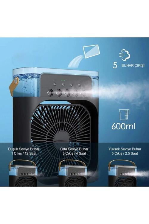 Taşınabilir Işıklı 5 Spreyli Vantilatör Buzlu Buharlı Vantilatör Mini Fan Nemlendirici Masa Üstü
