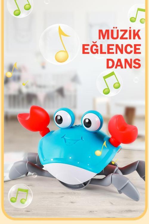 Işıklı Müzikli Uzaktan Kumandalı Fonksiyonel Yan Yürüyen Çılgın Sevimli Yengeç - 6721E MAVİ