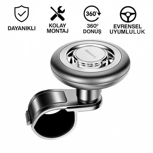 360 Derece Dönebilen Direksiyon Çevirme Topuzu – Tüm Araçlarla Uyumlu, Kamyon, Tır, Traktör, Direksiyon Çevirme Topuzu Gümüş