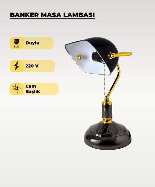 Banker Masa Lambası Siyah Cam - E27 Duy