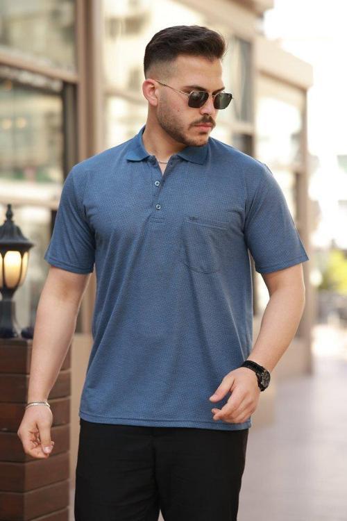 Erkek Yakalı Mini Jakarlı Kısa Kollu T-shirt