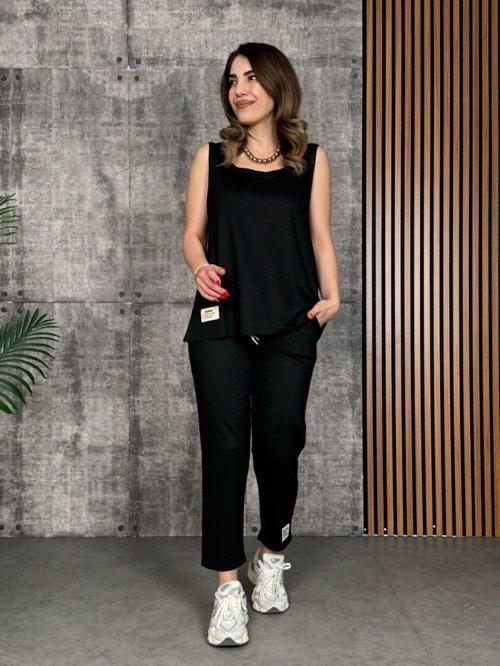 Kadın Askılı Yuvarlak Yaka Viskon Iki Iplik Bluz Ve Eşofman Altı Ikili Takım