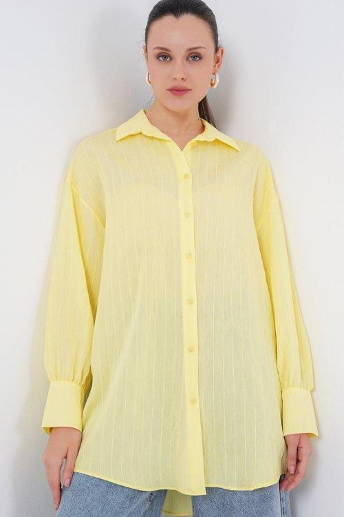 Çizgili Uzun Gömlek Tunik 5963 - Sarı