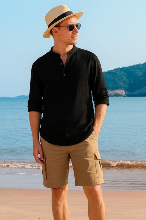 Erkek Uzun Kollu Hakim Yaka Düğmeli Erkek Müslim Gömlek