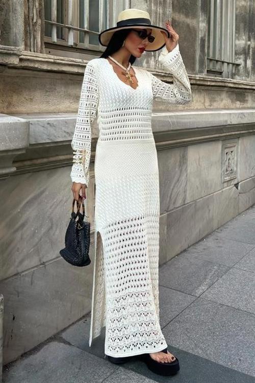 Ajur Detaylı İspanyol Kol Elbise 2840