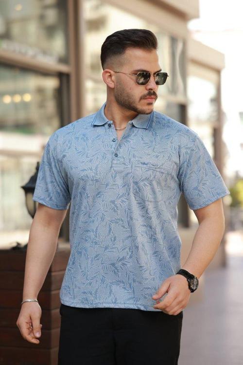 Erkek Yakalı Jakar Baskılı Kısa Kollu T-shirt