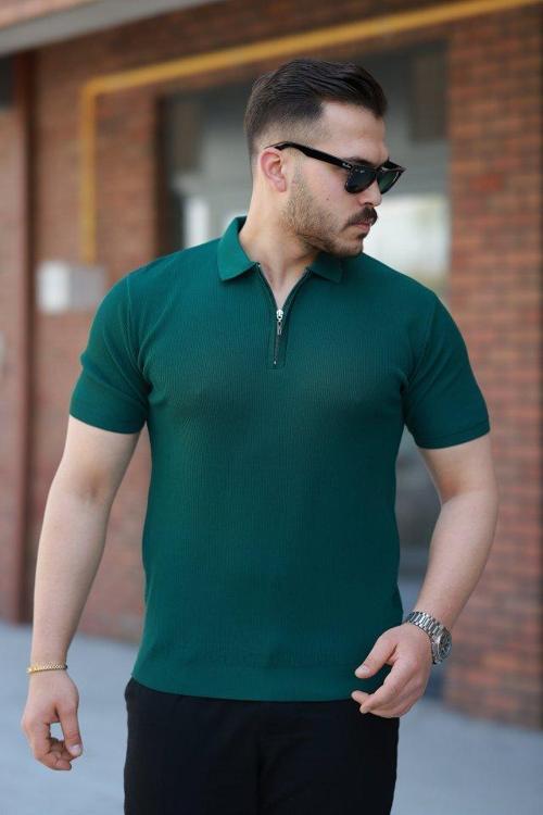 Erkek Fermuarlı Yakalı Kısa Kollu Tshirt