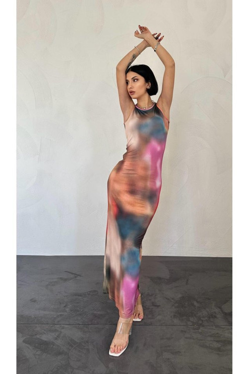 Renkli Batik Desenli Elbise