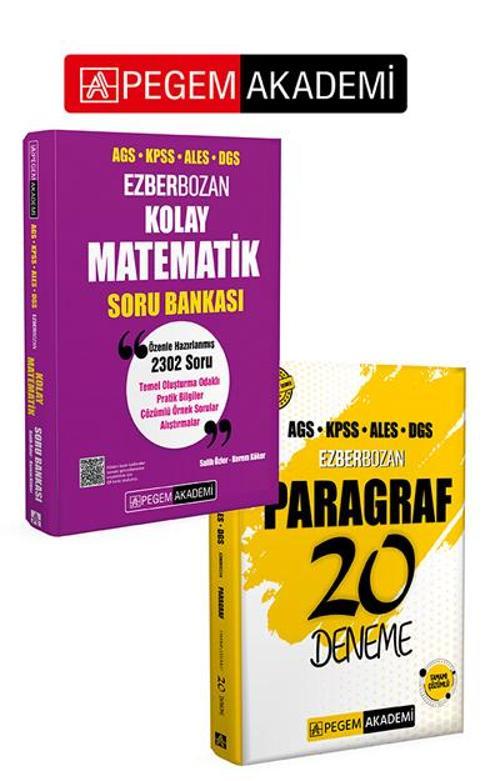 PEGEM AKADEMİ AGS KPSS ALES DGS Kolay Matematik Soru Bankası + AGS KPSS ALES DGS Ezberbozan Paragraf