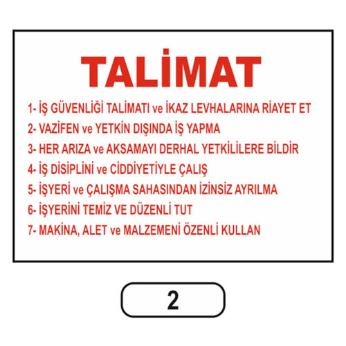 2 Tali̇mat PVC Uyarı Levhası 25 x 35 cm