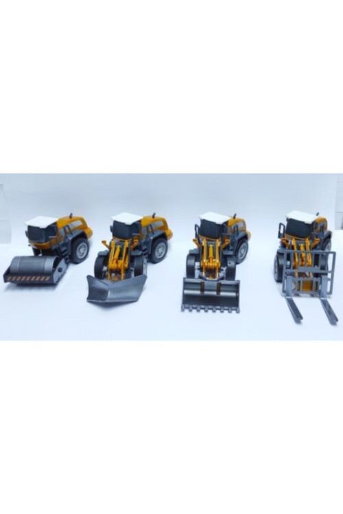 Metal Aksamlı 4'Lü Iş Makinaları Seti (Silindir,Kar Küreyici,Kepçe,Forklift)