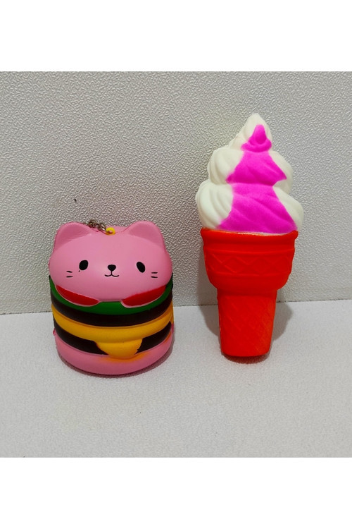 Jumbo Hamburger Ve Çilekli Dondurma Sukuşi Yavaş Yükselen Kokulu Squishy 2Li Set