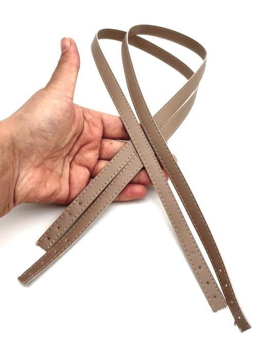 Slim Model 70x1.2 cm Suni Deri Koyu Bej Renk Çift Çanta Sapı