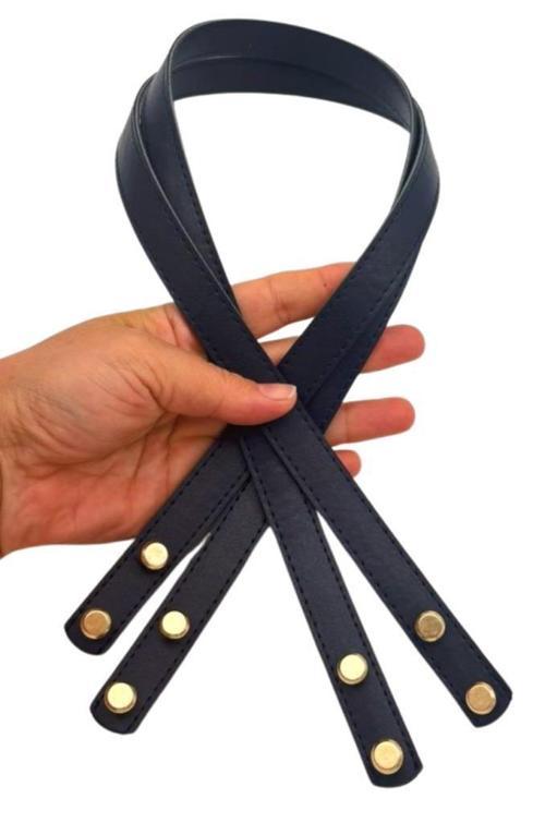 70x1.8 cm Suni Deri Lacivert Renk Vidalı Çanta Sapı