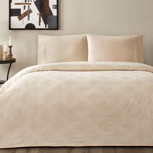 SOLEYA JAKAR PİKE TAKIMI BEJ ÇİFT KİŞİLİK