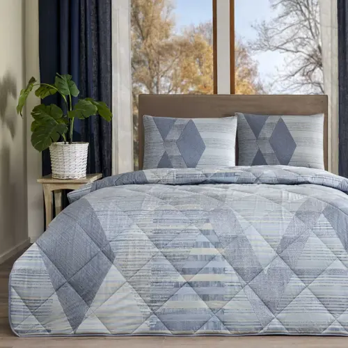 Ellıs Ranforce Çift Kişilik Yorgan Set Mavi