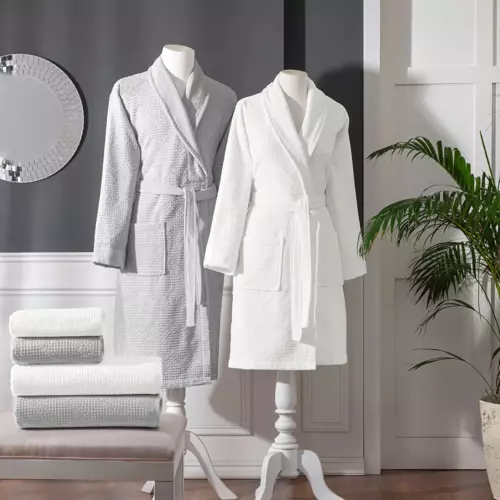 ELORA PAMUK AİLE SETİ BEYAZ GRİ-