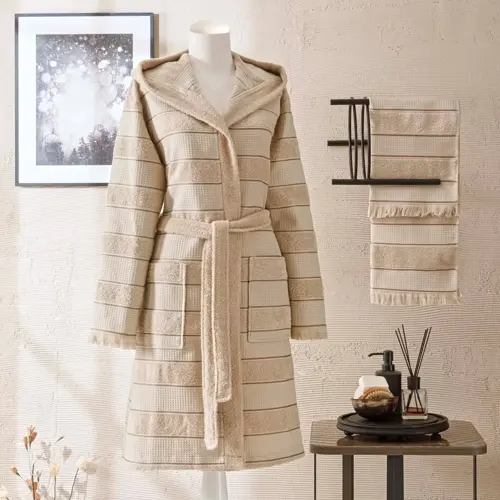 CASUAL PAMUK BORNOZ SET BEJ L/XL-