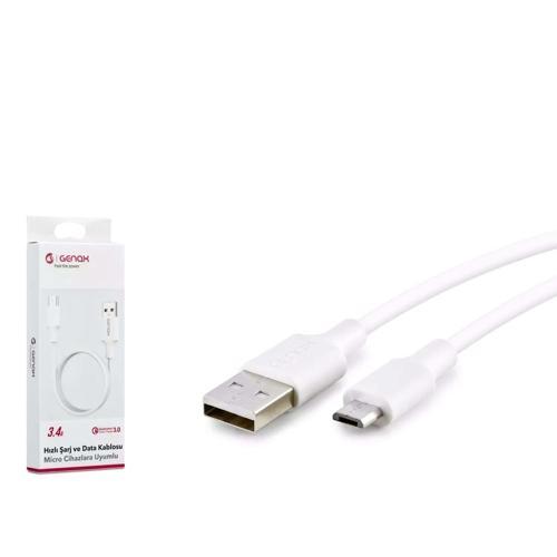 Genax GNX035 Mıcro USB To USB Kablo 3.4A 1m Beyaz