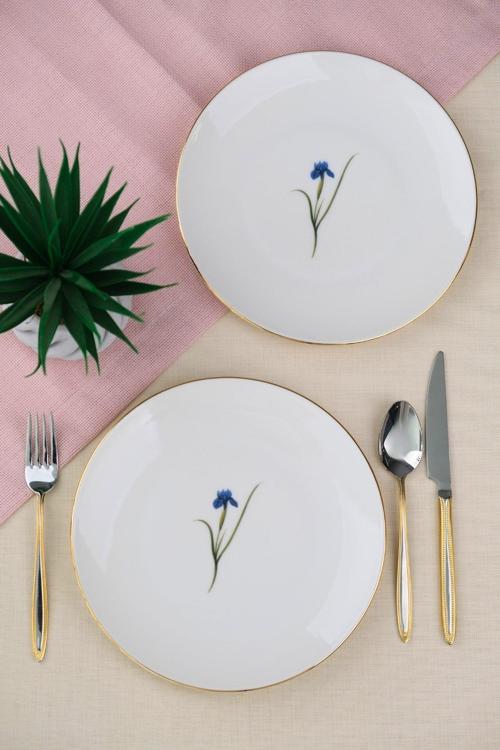 Porselen Natura İris Altın Yaldız Pasta Tabağı 20,50cm 2 li