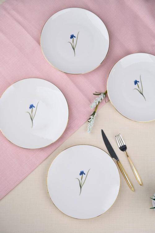 Porselen Natura İris Altın Yaldız Pasta Tabağı 20,50cm 4 lü