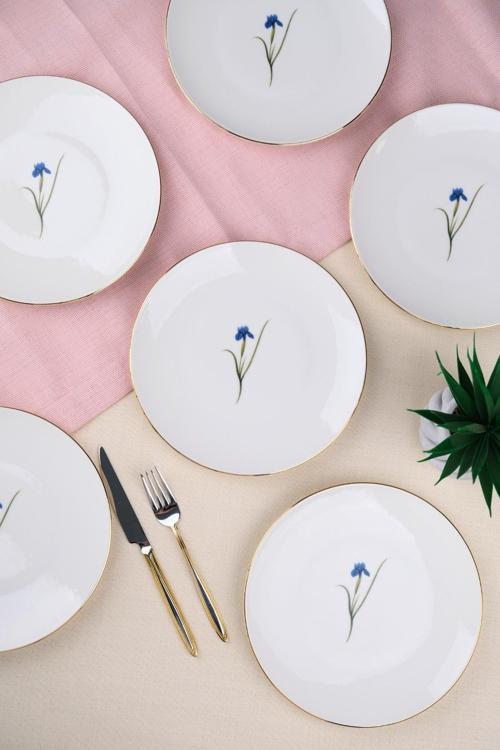 Porselen Natura İris Altın Yaldız Pasta Tabağı 20,50cm 6 lı
