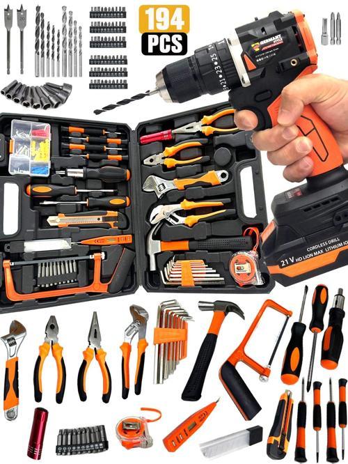 Full Set 190 Parça Pense Tornavida Fortpense  Çekiç Testere Matkap Vidalama Seti