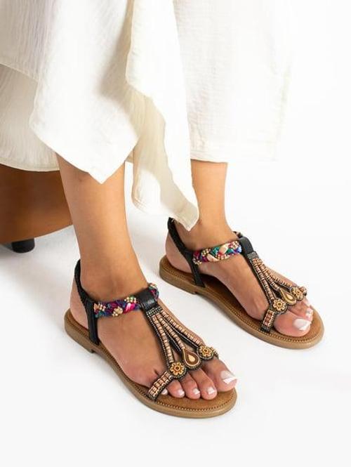 Feles Düz Taban Fular Detaylı Kadın Sandalet