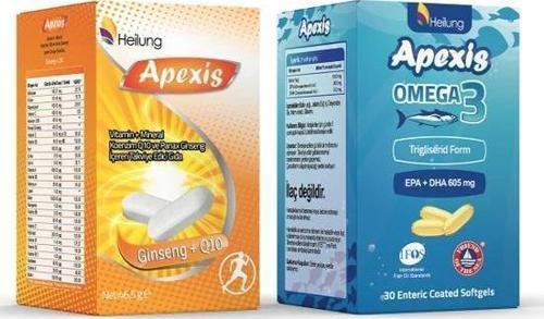 MULTİVİTAMİN + Q10+GINSENG TABLET & APEXİS OMEGA 3 BALIK YAĞI 30 SOFTGEL