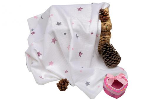 Çok Amaçlı Müslin Örtü 100x80 cm - Pembe Yıldız 8682476853124