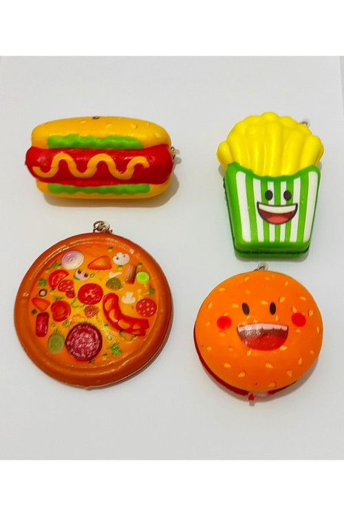 Sukuşi Pizza Hamburger Sosisli Ve Patates Kızartması Toplam 4 Adet Squishy Set