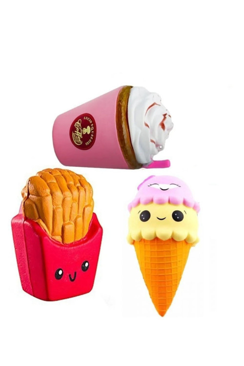 Jumbo Sukuşi Dondurma Coffee Cup Patates Kızartması Squishy Oyuncak 3Lü Set