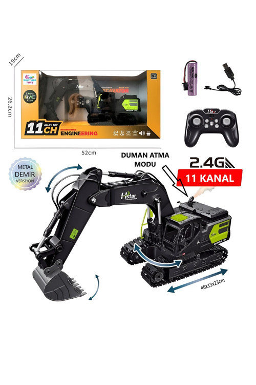 Duman Çıkaran 680 Derece Dönebilen Oyuncak Kepçe Metal Uzaktan Kumandalı Şarjlı Sesli Dozer 1:16