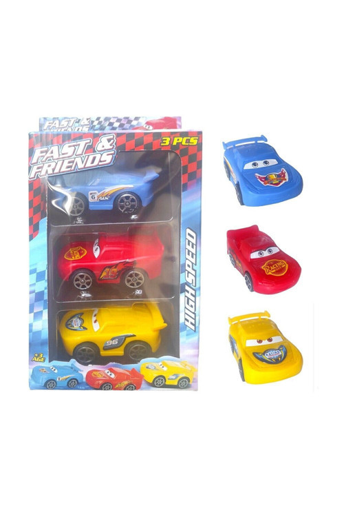 Sürtmeli Arabalar 3 Adet Şimşek Mcqueen Seti Kaliteli Malzeme 8 Cm.