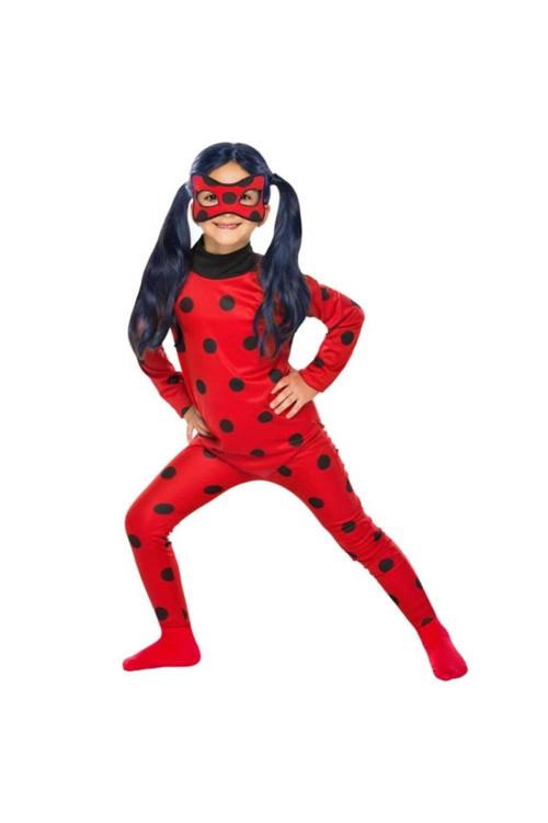 Kız Çocuk Çocuk Maskeli 7 8 Yaş Lady Bug Uğur Böceği Kostümü
