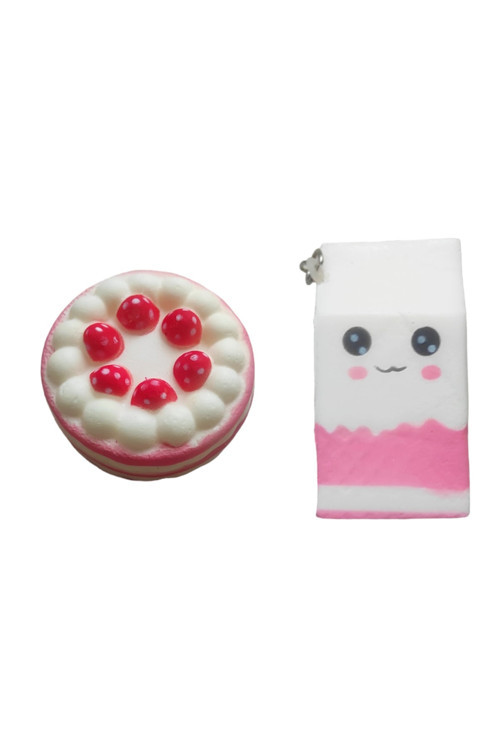 Sukuşi Mini Çilekli Pasta Ve Süt 2'Li Set 6 Cm. Kokulu Anahtarlık Squishy