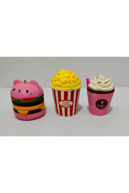 3 Adet Jumbo Sukuşi Yavaş Yükselen Hamburger Popcorn Coffee Cup Squishy