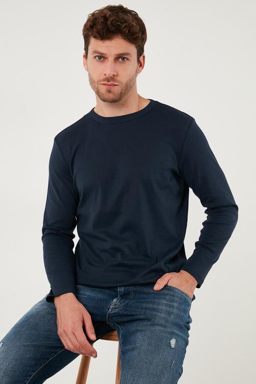 Pamuklu Slim Fit Bisiklet Yaka Basic Erkek Sweat 59050741 İNDİGO