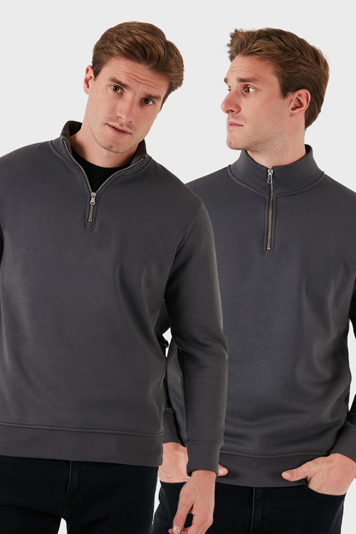 Okul Kıyafeti Pamuklu Regular Fit Dik Yaka 2'li Paket Erkek Sweat 59052592S2 Antrasit-Antrasit