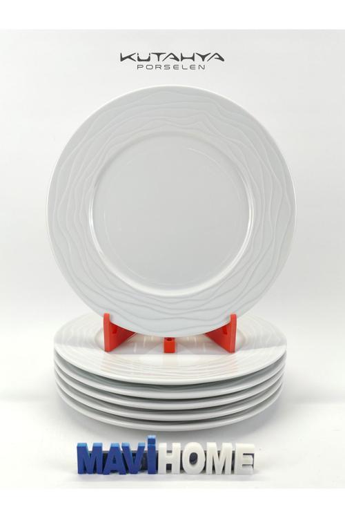 Kenarları Dalga Desenli 25 Cm Beyaz Servis Tabağı 6 Lı